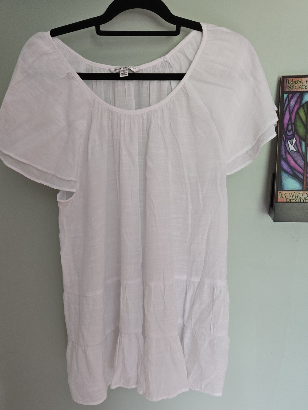 Counterparts White Tiered Flutter Sleeve Tunic